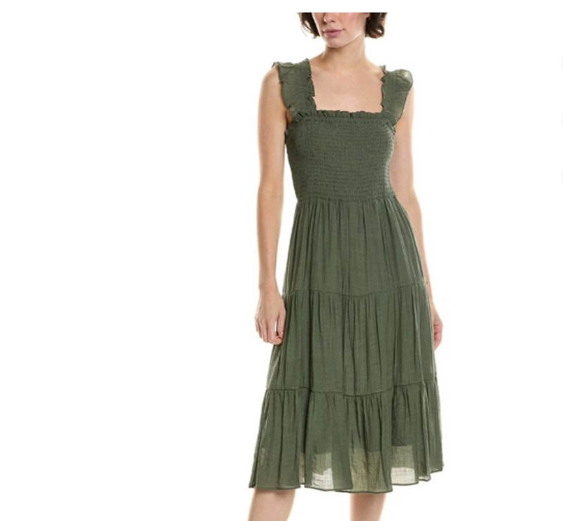 Nanette Lepore Women's Prairie Sage Green Smocked Midi Dress Size 14